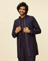 Dark Blue Buta Patterned Kurta Jacket Set